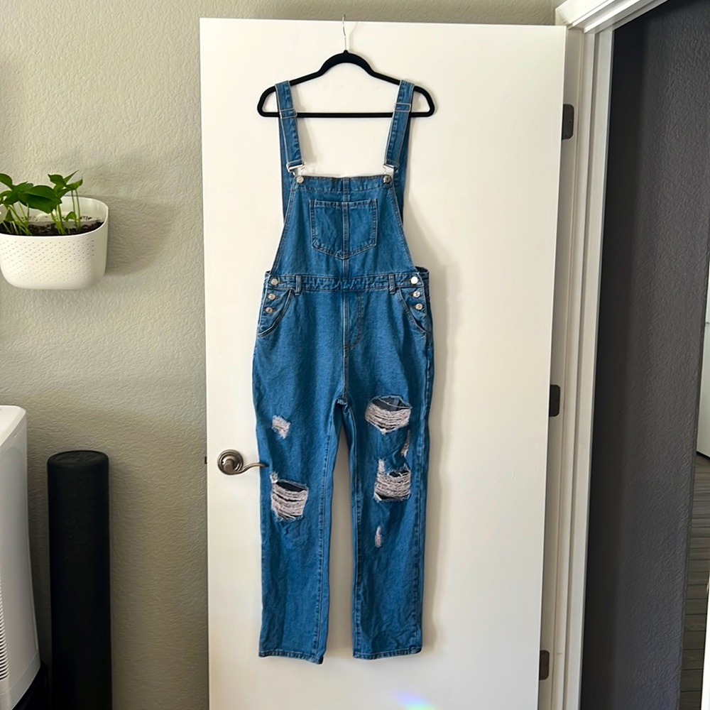 Distressed Blue Denim Overalls